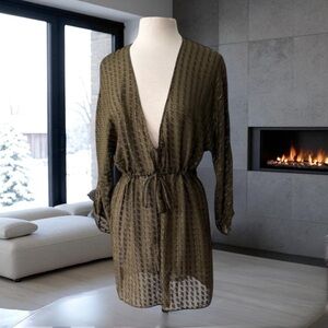 ERES Swim Beach Cover Up Dress Olive Green Textured Lurex Silk Blend Size S/M